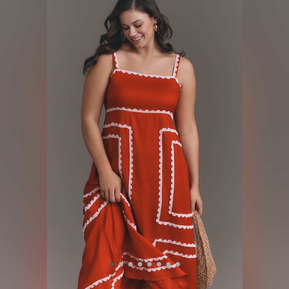 Anthropologie 1X La Maise Studio Amelia Square Neck Maxi Dress NWT Linen Blend